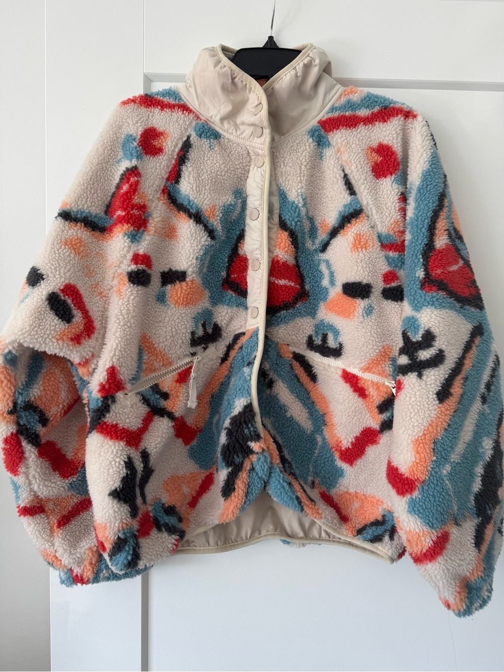 Free People Multicolor Sherpa Fleece Jacket - Blue & Red Pattern - Picture 2 of 4